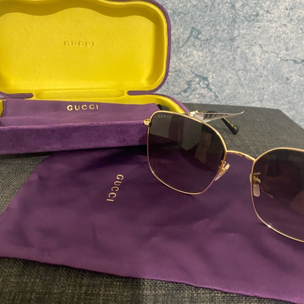 Gucci Gold Frame Sunglasses with Purple Case